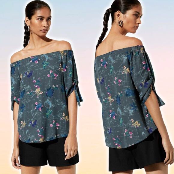 BABATON Aritzia Malik Off Shoulder Floral Blouse Sz Medium - Picture 1 of 8